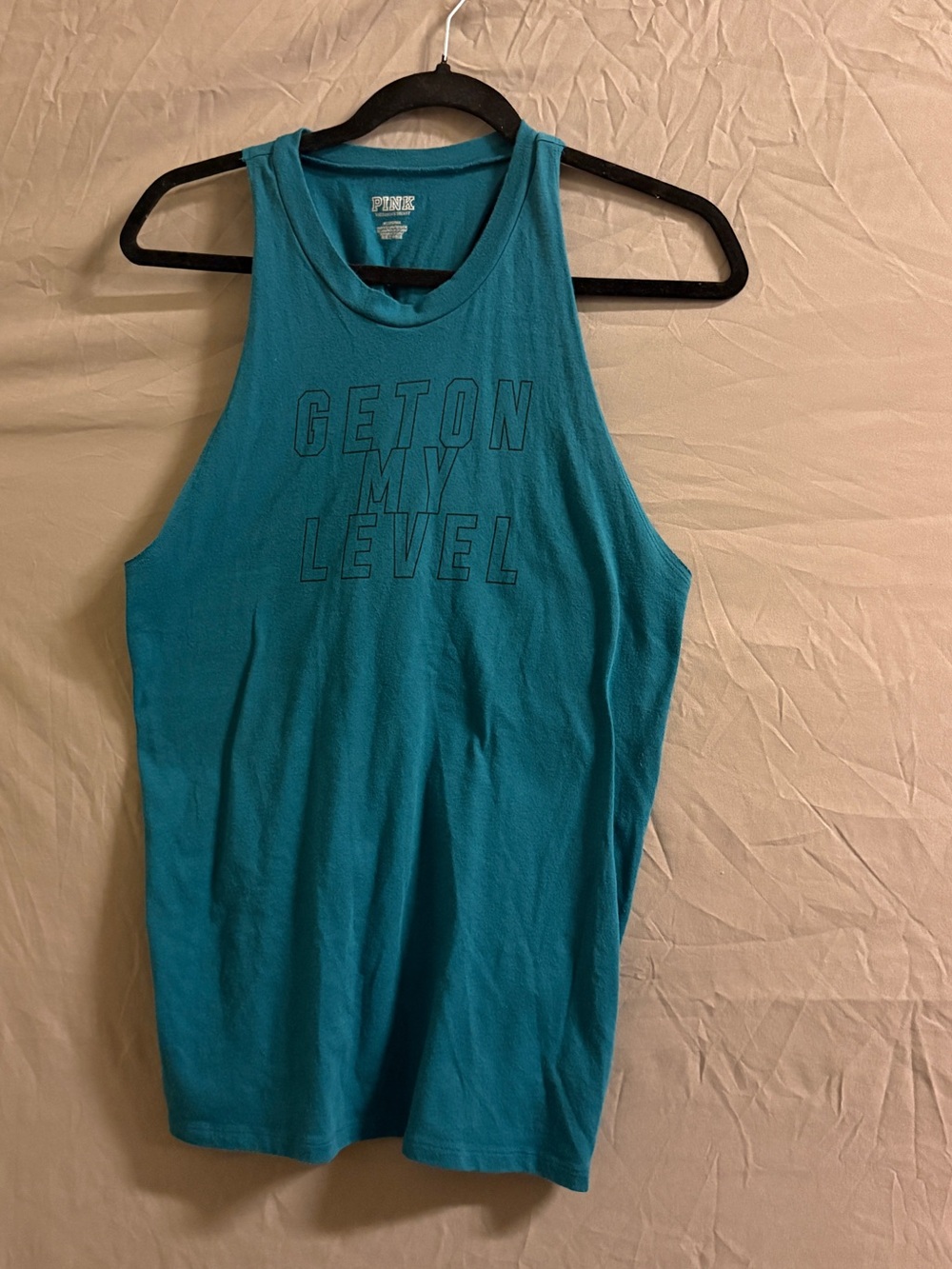 PINK Victoria's Secret Teal Graphic Muscle Tank